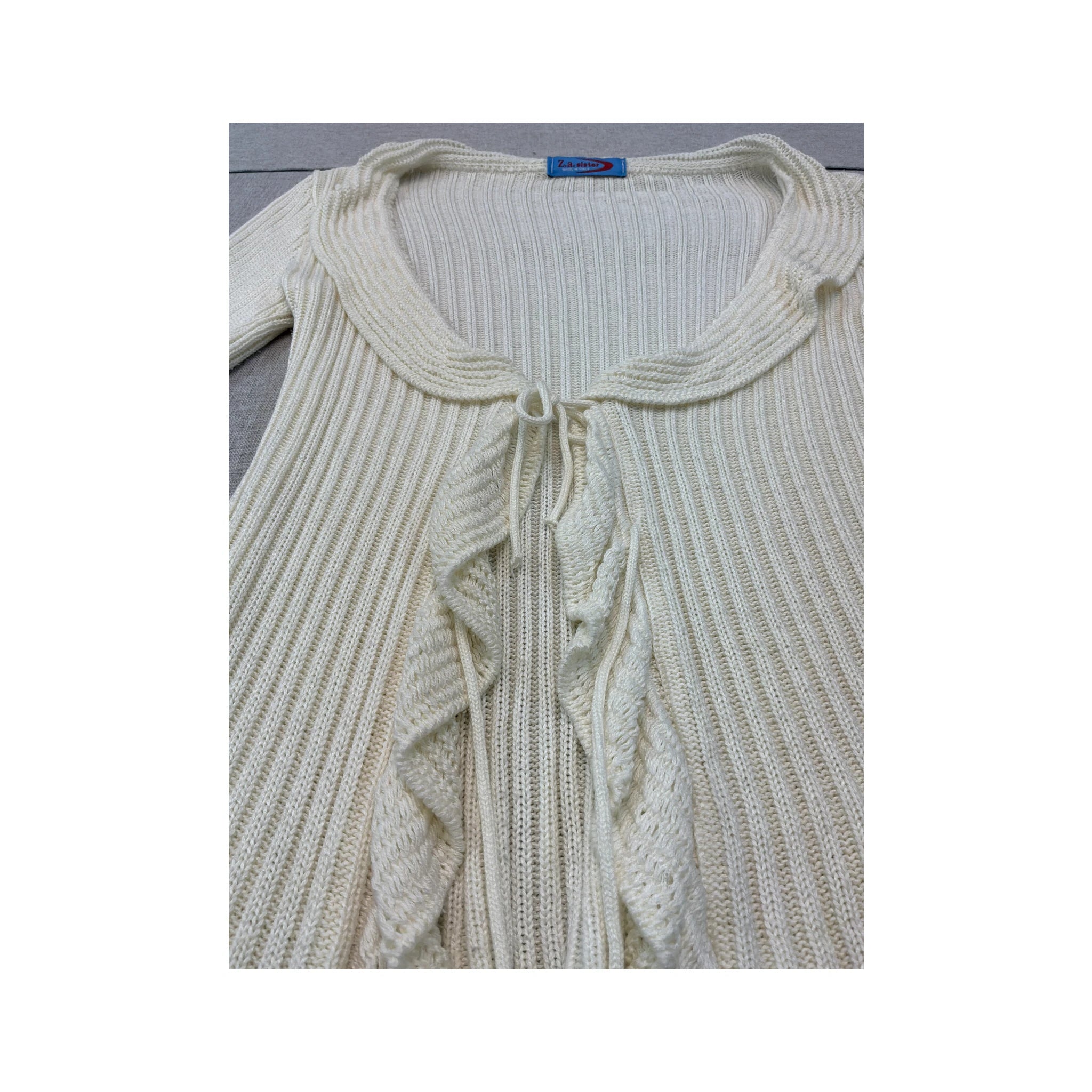 Z.a. sister Rib Knit Tie Front Ruffle Bell Sleeve Cardigan
