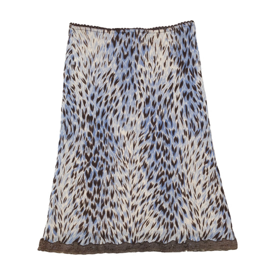 Blue Animal Print Lace Trim Skirt