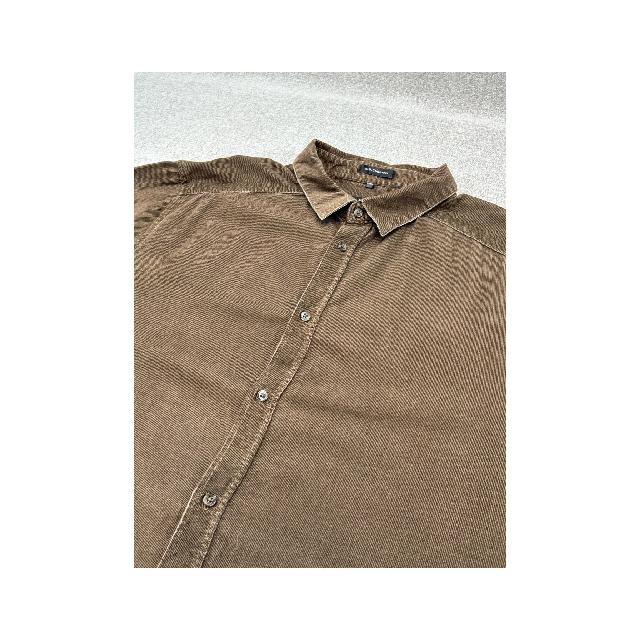 Attitude Brown Cotton Fine Wale Corduroy Button-Up Shirt