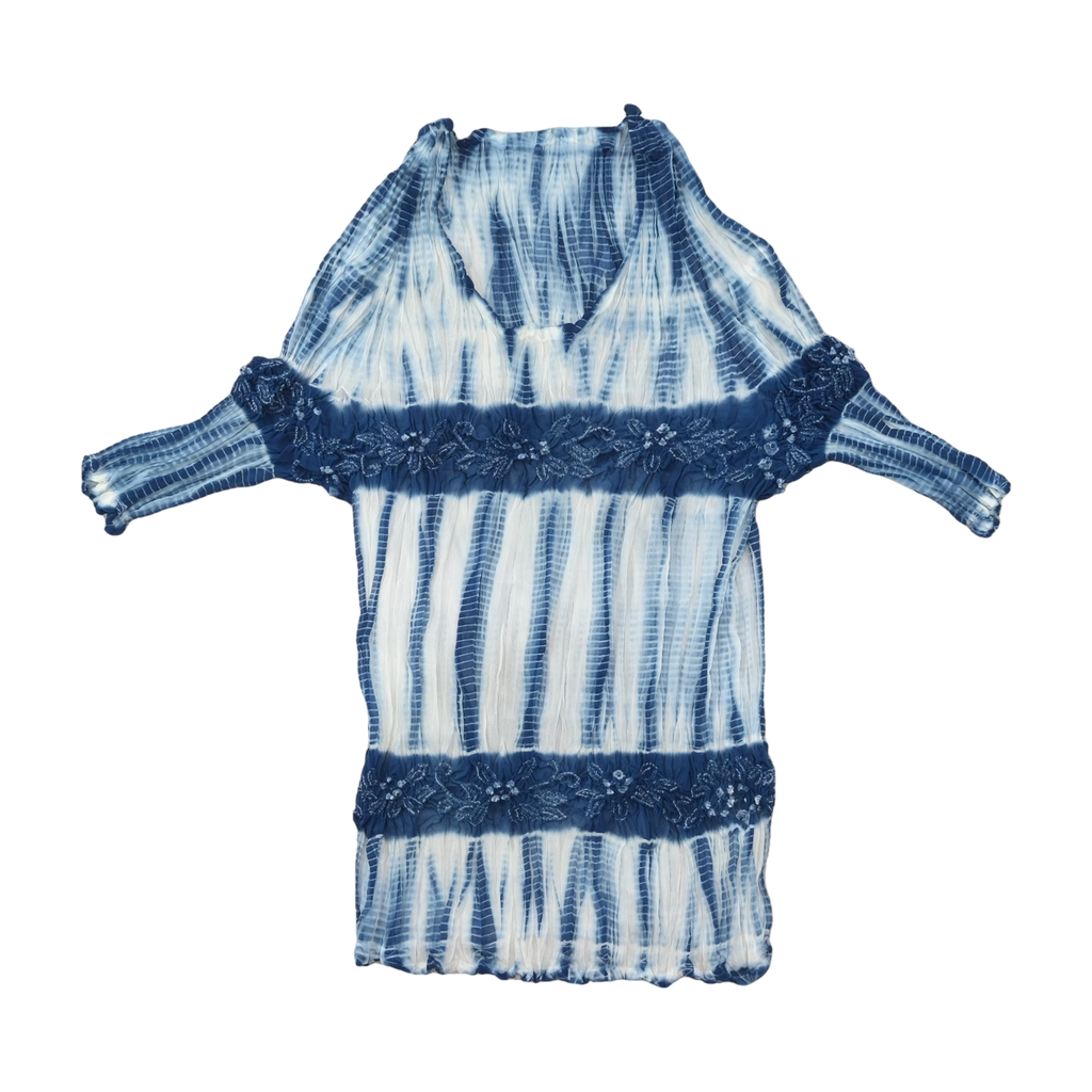 American Angel Blue Tie-Dye Cold-Shoulder Microfiber Dress