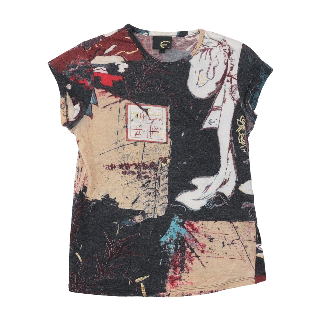 Just Cavalli Abstract Figure Print Wool Blend T-shirt