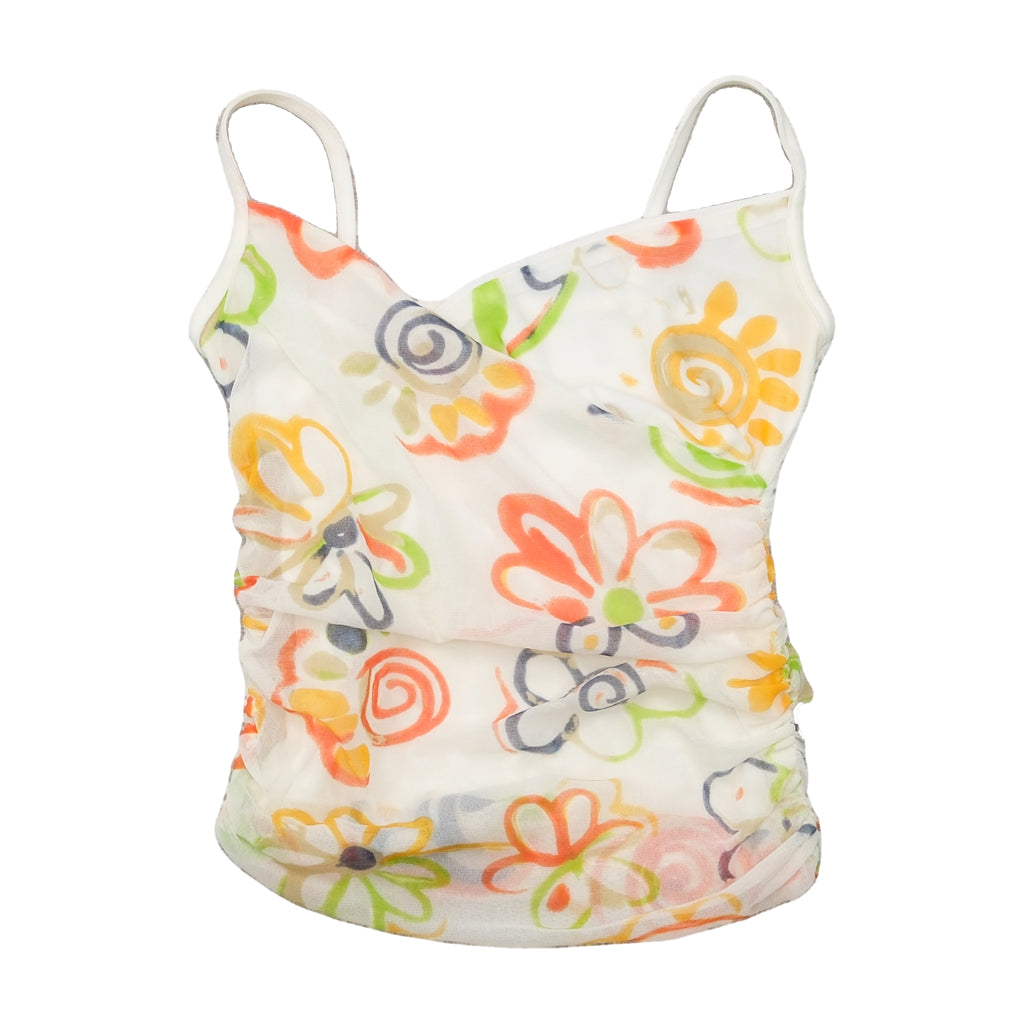 Sheer Floral Mesh Ruched Tank Top