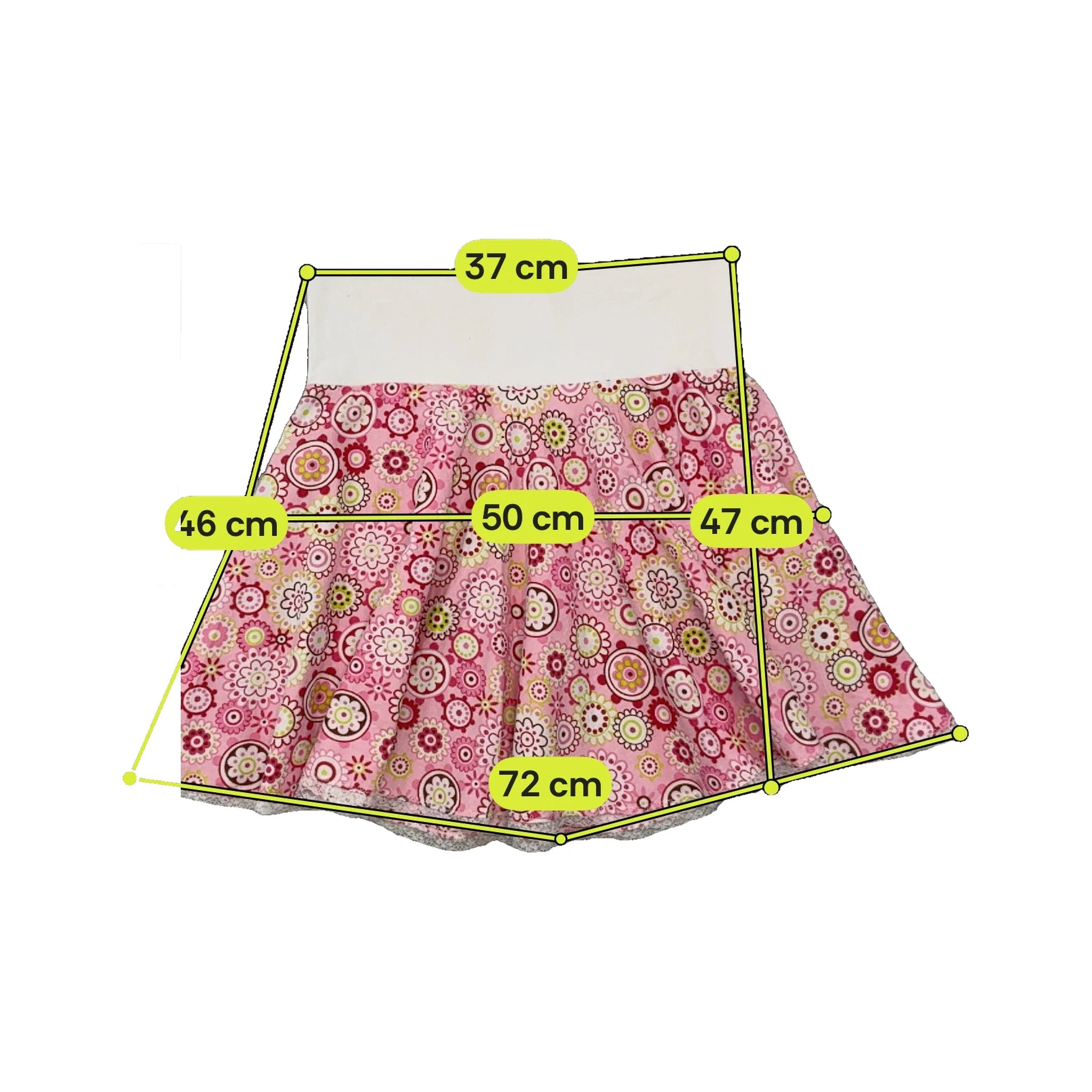 Retro Floral Print Cotton Circle Skirt with Contrast Elastic Waistband and Lace Trim