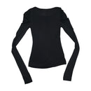 Miss Sixty Black Ruched Shoulder Long Sleeve Top