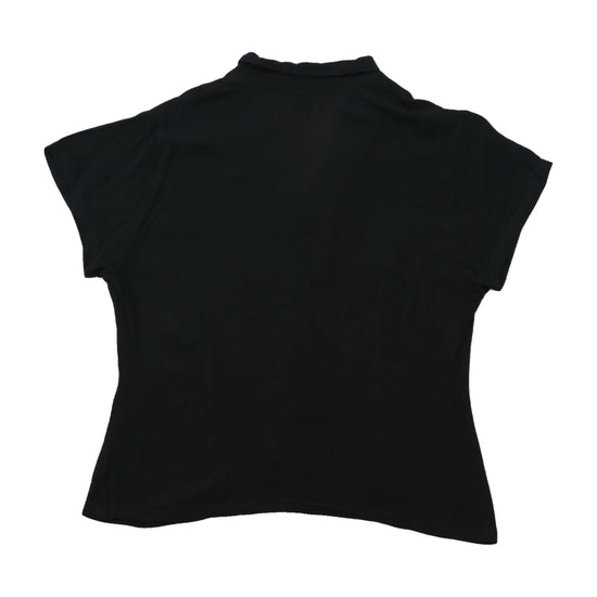 Mandala Black Rayon Button-Front Short Sleeve Blouse