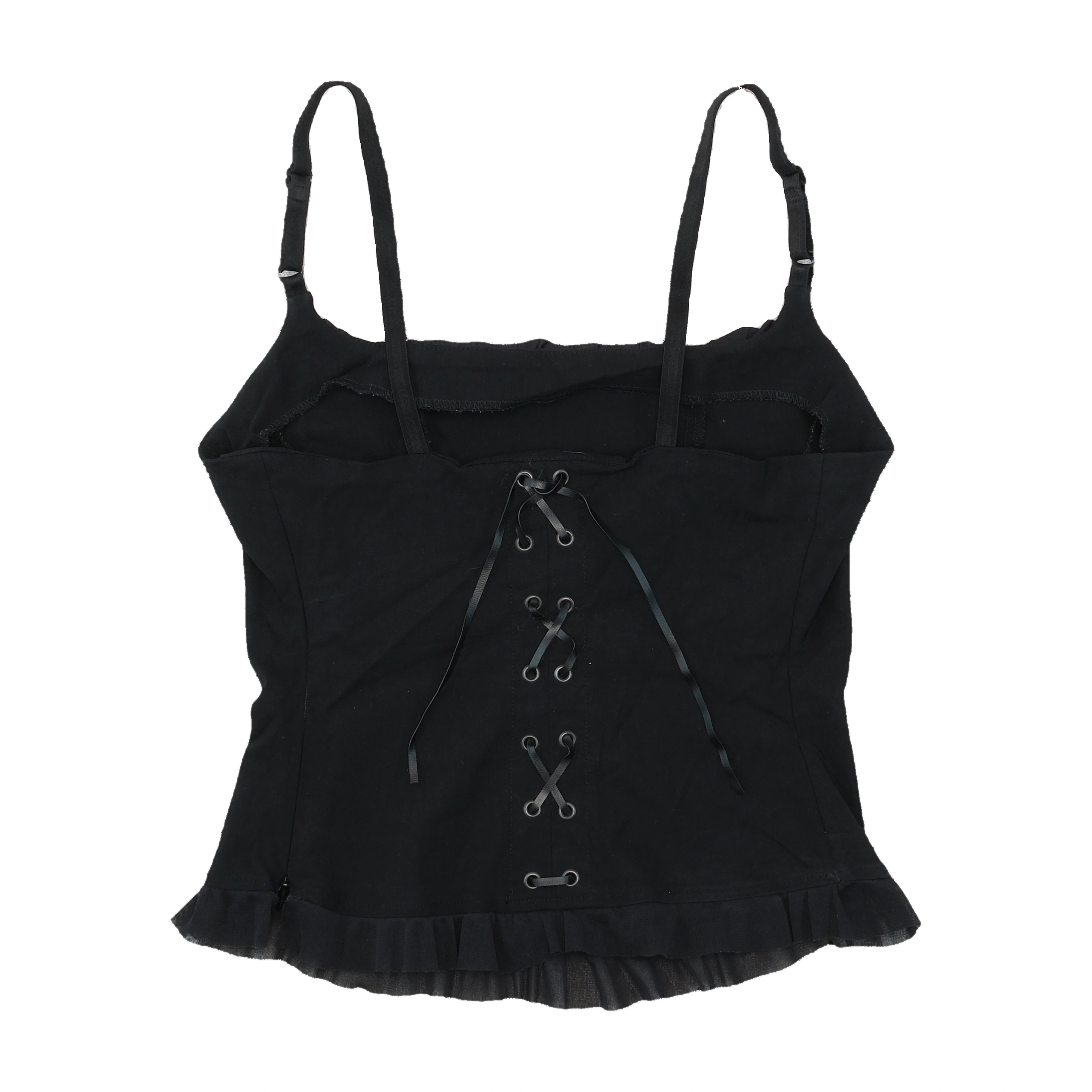 Pimkie Lace-Up Black Ruffle Cami Top