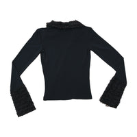 Bibiko Glitter Trim Bell Sleeve V-Neck Blouse