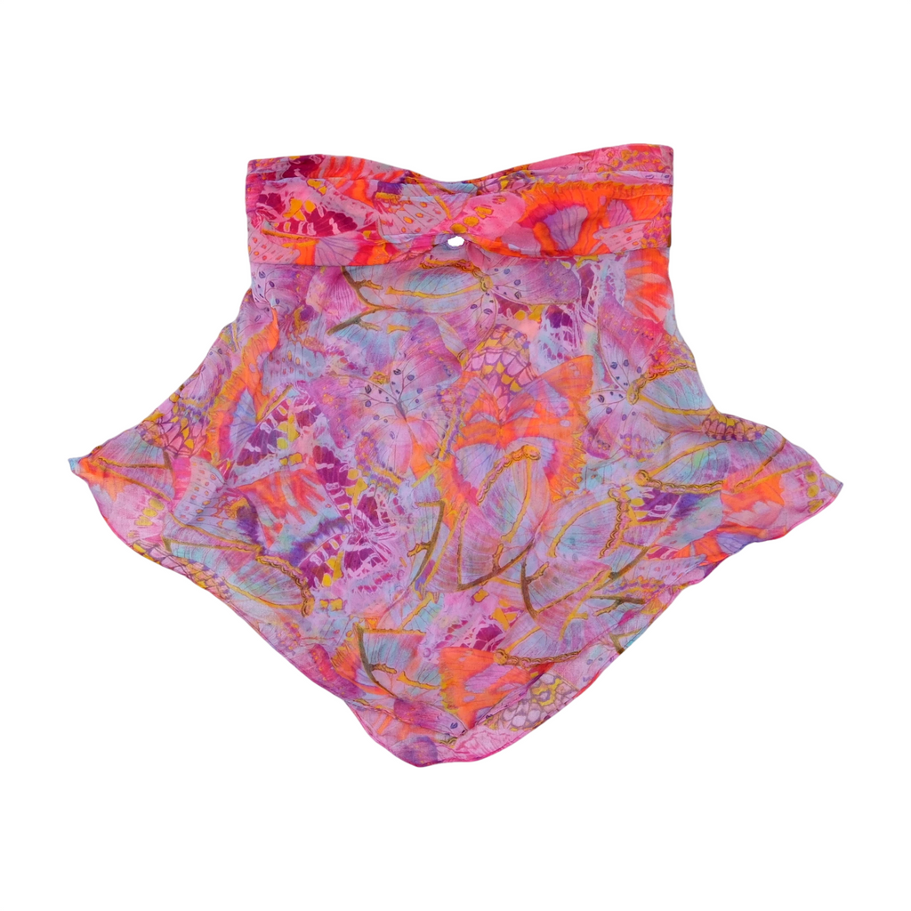 Butterfly Print Silk Chiffon Handkerchief Hem Tube Top