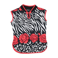 Calyneo Paris Zebra Rose Print Mandarin Collar Blouse