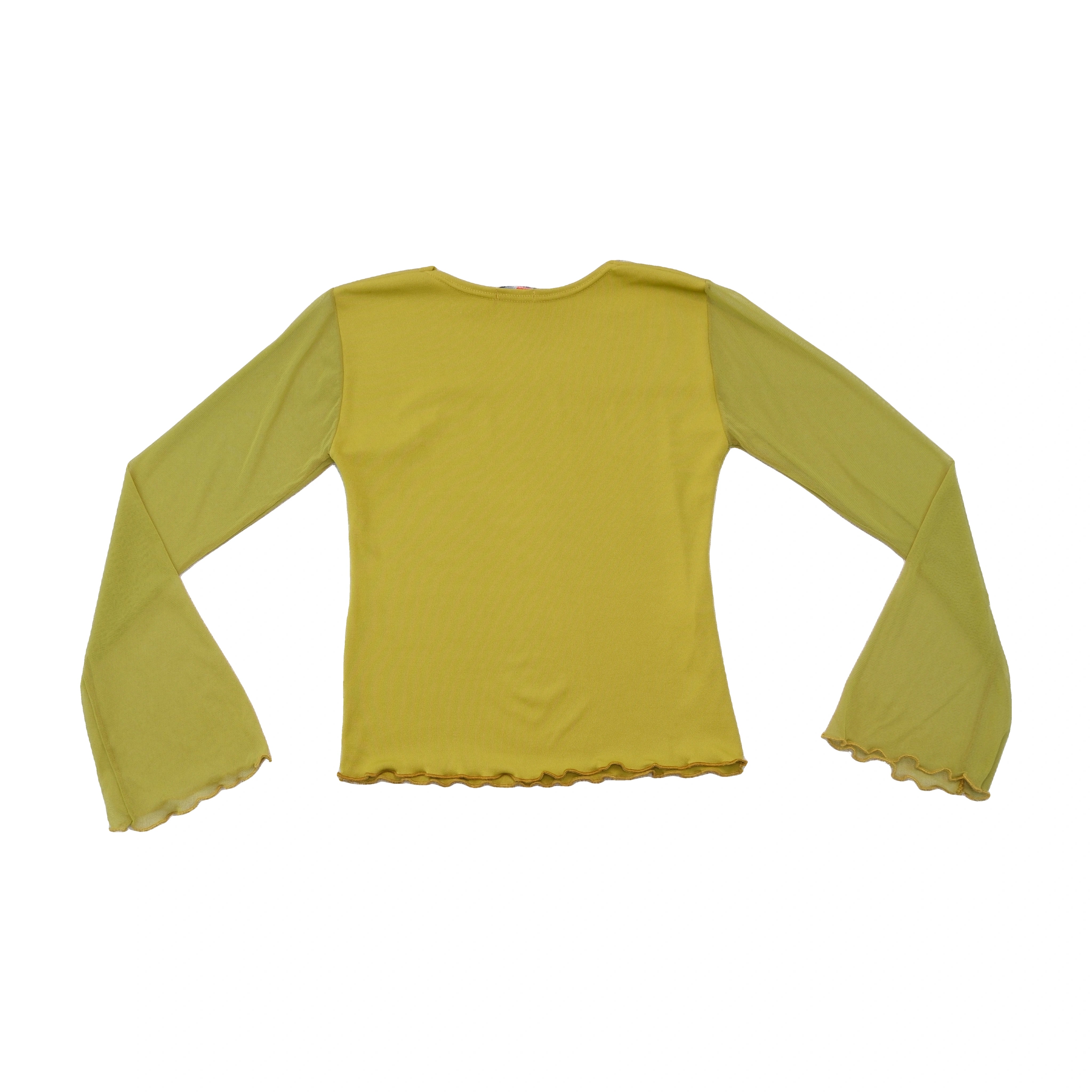 Anteprima Back Collection Sheer Bell Sleeve Lettuce Hem Blouse
