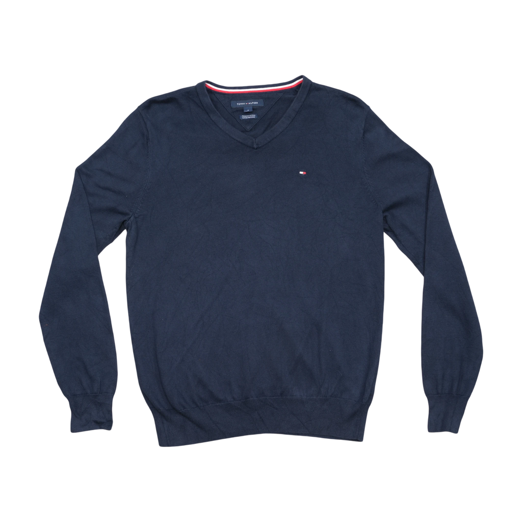 Tommy Hilfiger Navy V-Neck Cotton Sweater (Size M)