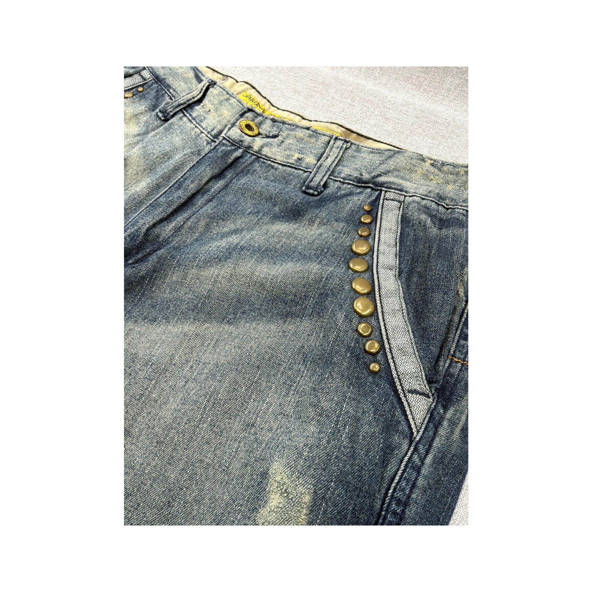 Studded Washed Denim Cargo Jeans