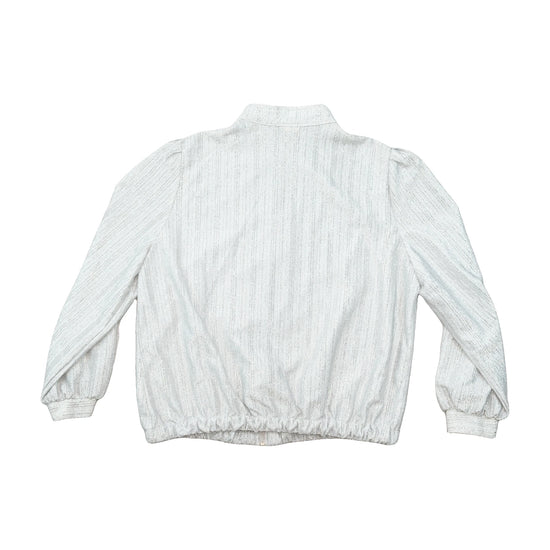 Vintage Metallic Silver Textured Zip-Front Jacket