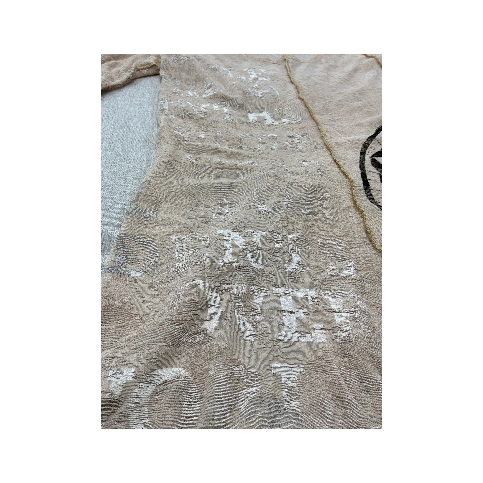 Sheer Distressed Graphic Long Sleeve T-shirt