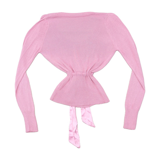 Pink Satin Tie Waist Knit Sweater