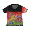 T-shirt com mangas Transparentes em Rede, florais e strass