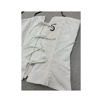 White Corset Top with Black Striped Trim and Lace-Up Detail