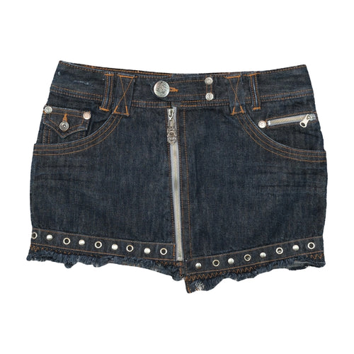 Nine Lives Studded Zip Front Denim Mini Skirt