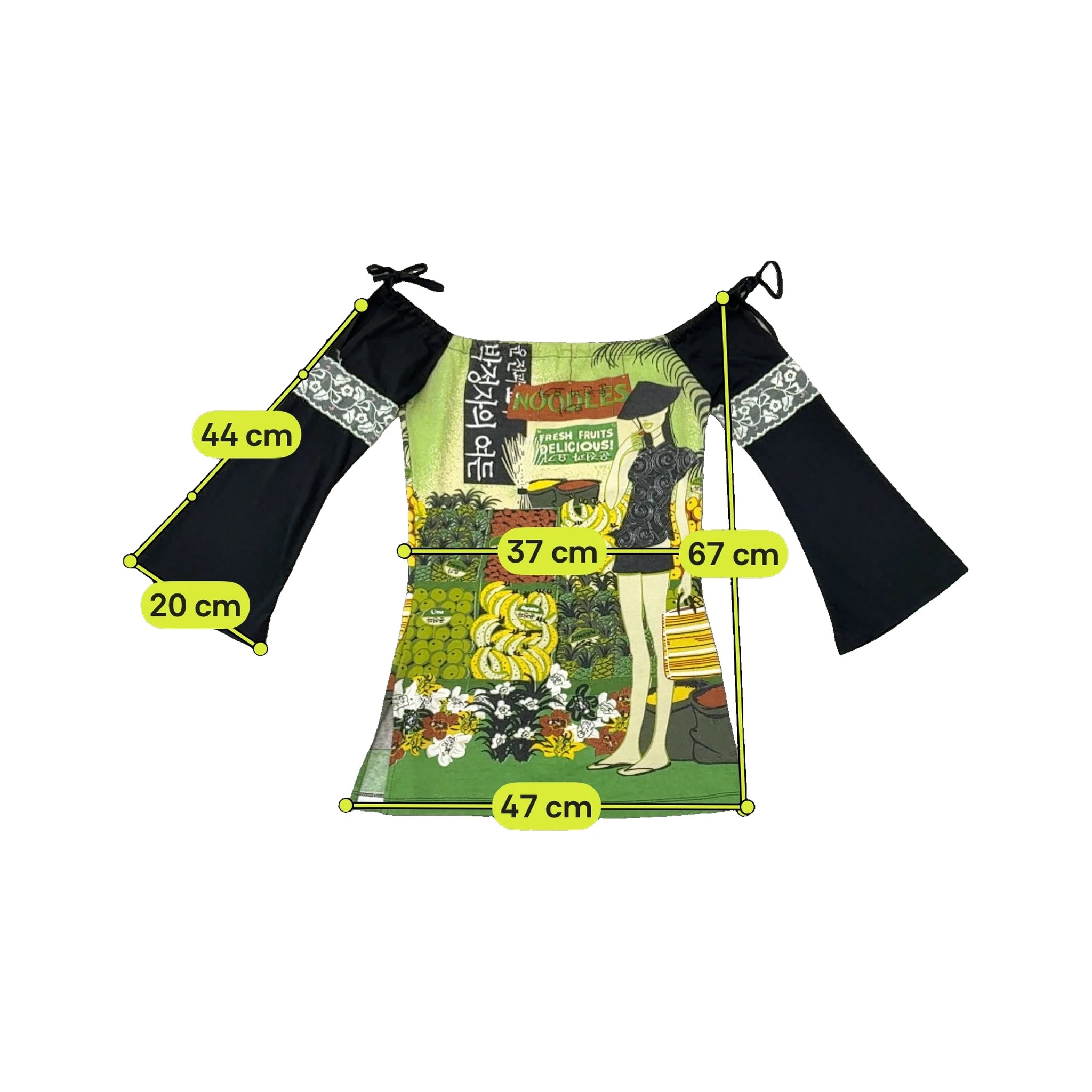 Custo Barcelona Graphic Market Print Bell Sleeve Blouse