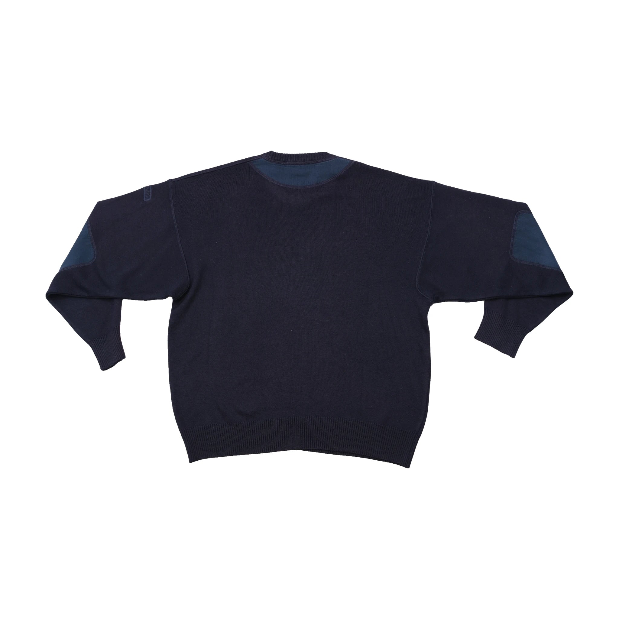 Camisola de gola Redonda Blue de Gênes em Lã Merino Extrafina com Cotoveleiras