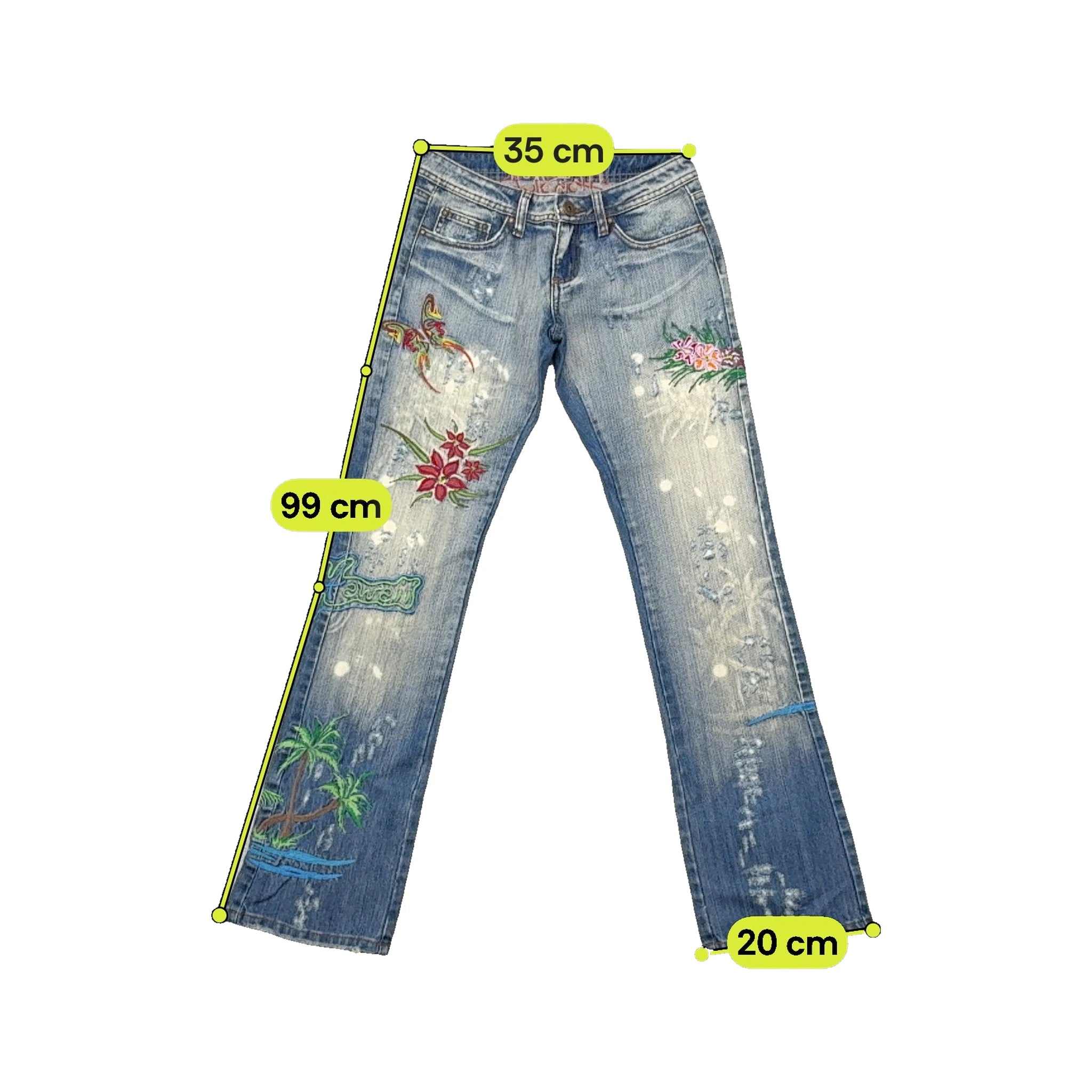 Vintage Tropical Embroidered Distressed Denim Jeans
