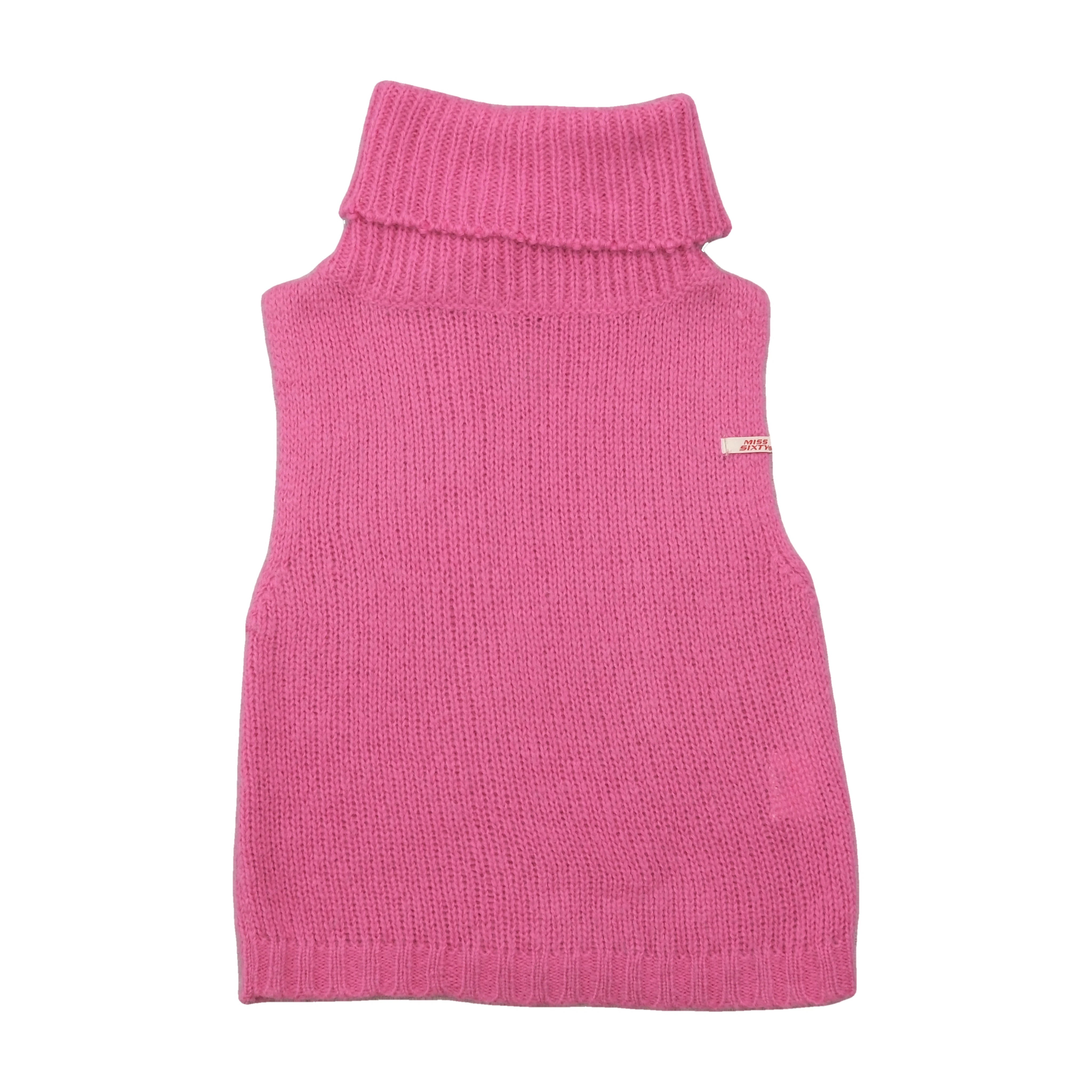 Miss Sixty Fuzzy Pink Mohair Turtleneck Sleeveless Sweater
