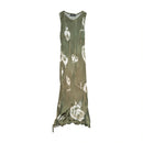 Primo Piano Olive Green Rose Print Sleeveless Maxi Dress