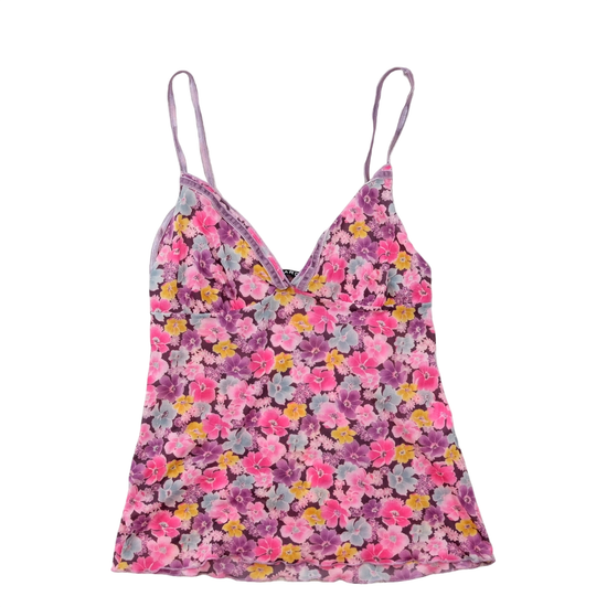 Y2K Purple Floral Spaghetti Strap Cami Blouse