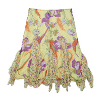Pastel Yellow Floral Handkerchief Ruffle Skirt