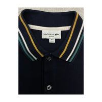 Lacoste Slim Fit Navy Striped Collar Cotton Polo Shirt