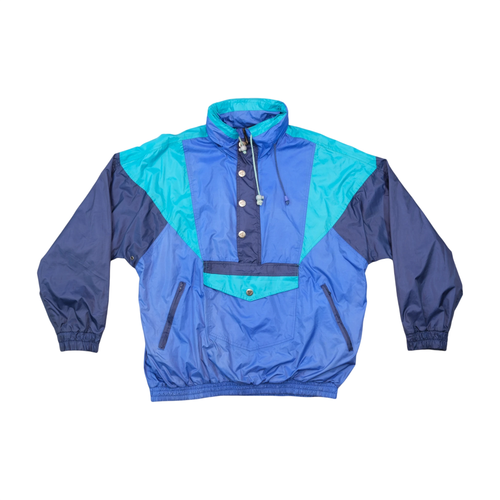 Vintage Blue Teal Color Block Pullover Windbreaker Jacket