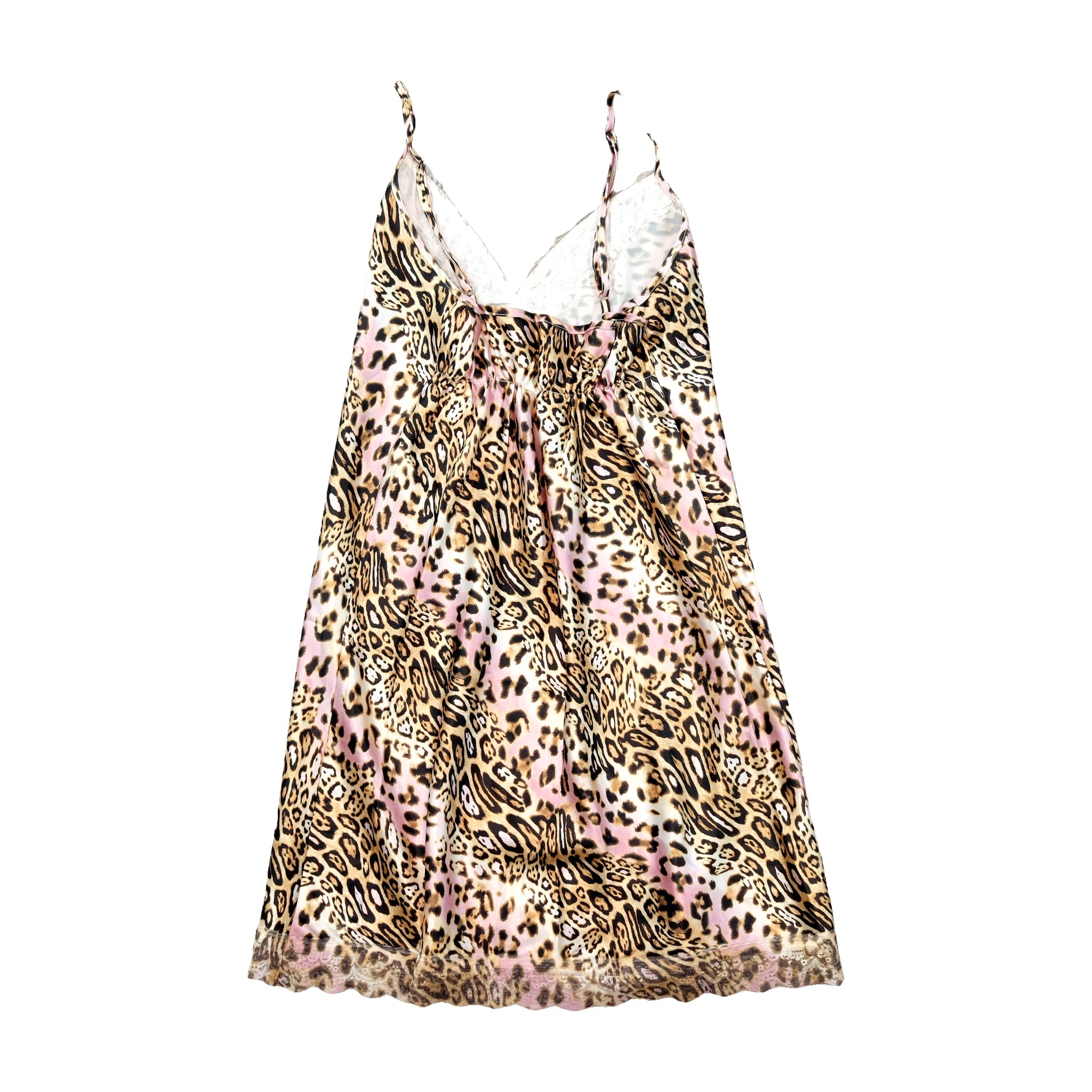 Y2K Leopard Print Lace Hem Slip Dress