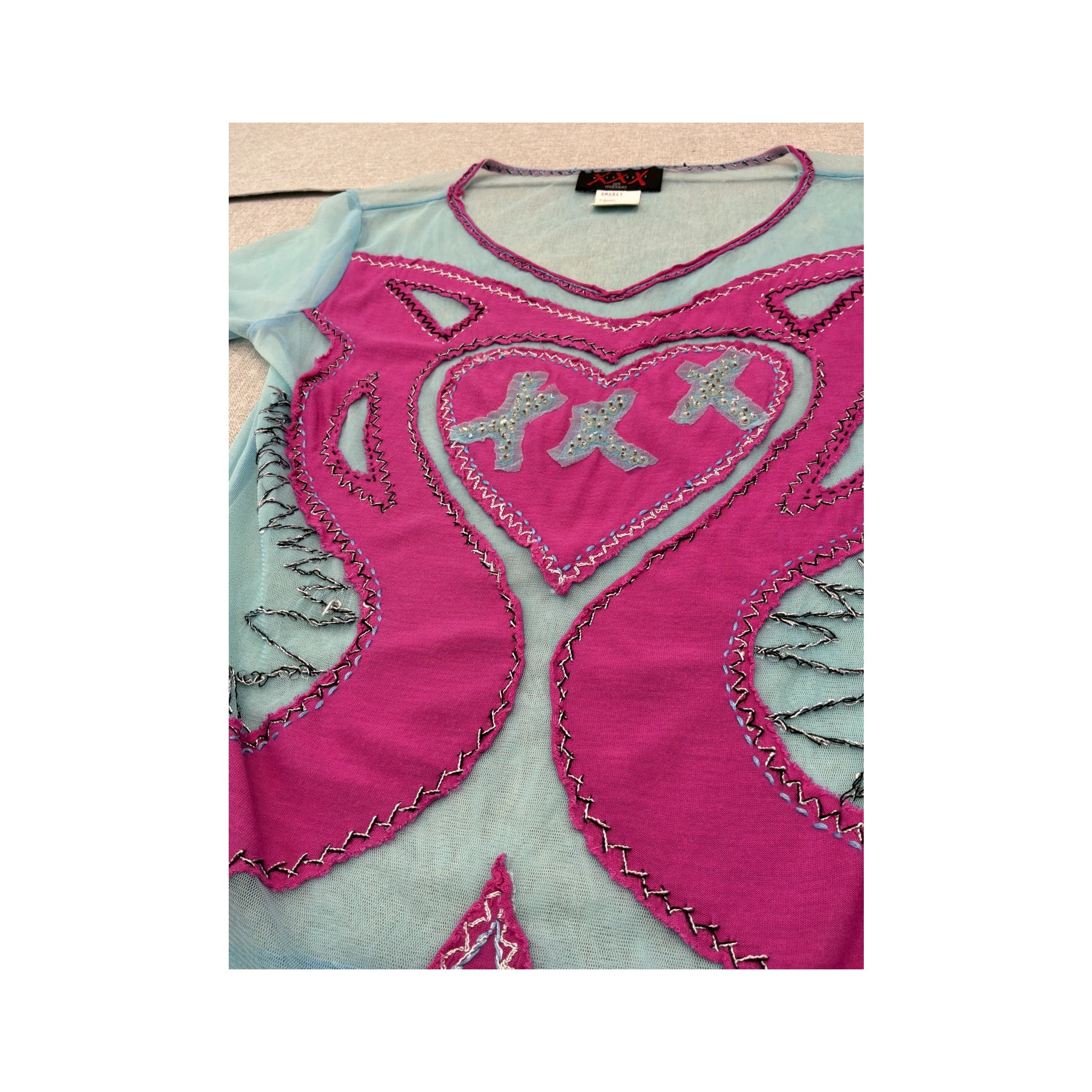 Kisses XXX Sheer Mesh Appliqué Heart T-shirt