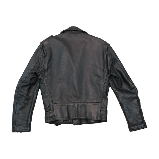 Vintage Black Leather Belted Moto Jacket