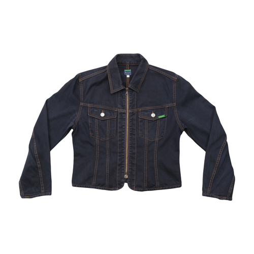 Vintage United Colors of Benetton "Blue Family" Dark Wash Zip Front Denim Jacket