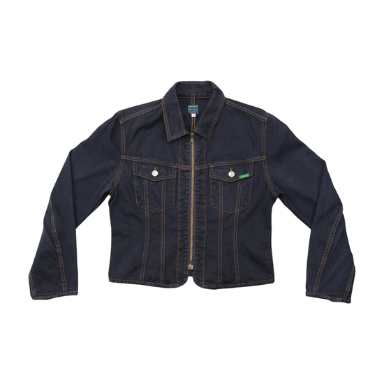 Vintage United Colors of Benetton "Blue Family" Dark Wash Zip Front Denim Jacket