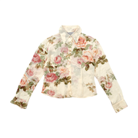 Sheer Beige Rose Print Button-Up Blouse