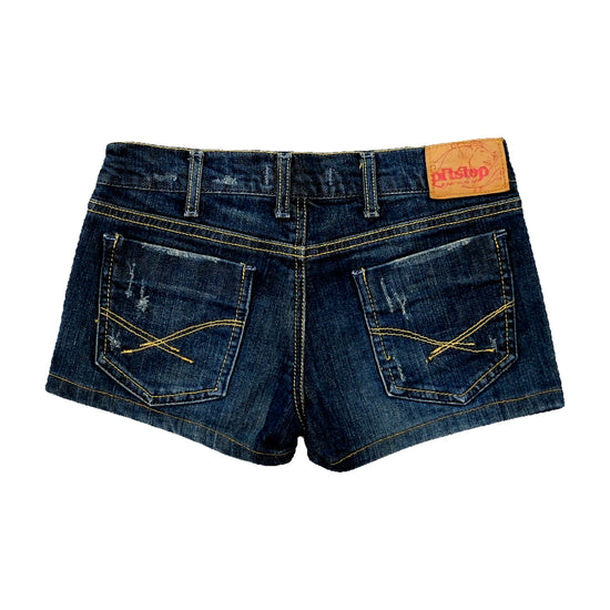 Pitstop Distressed Dark Wash Denim Shorts