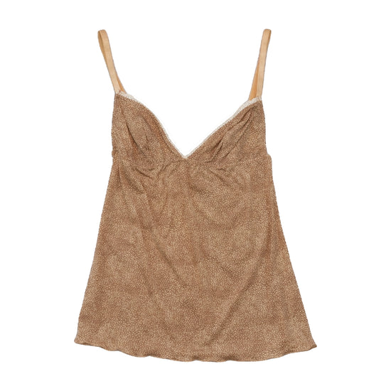 Vintage Brown Micro Print Lace Trim Cami Tank Top