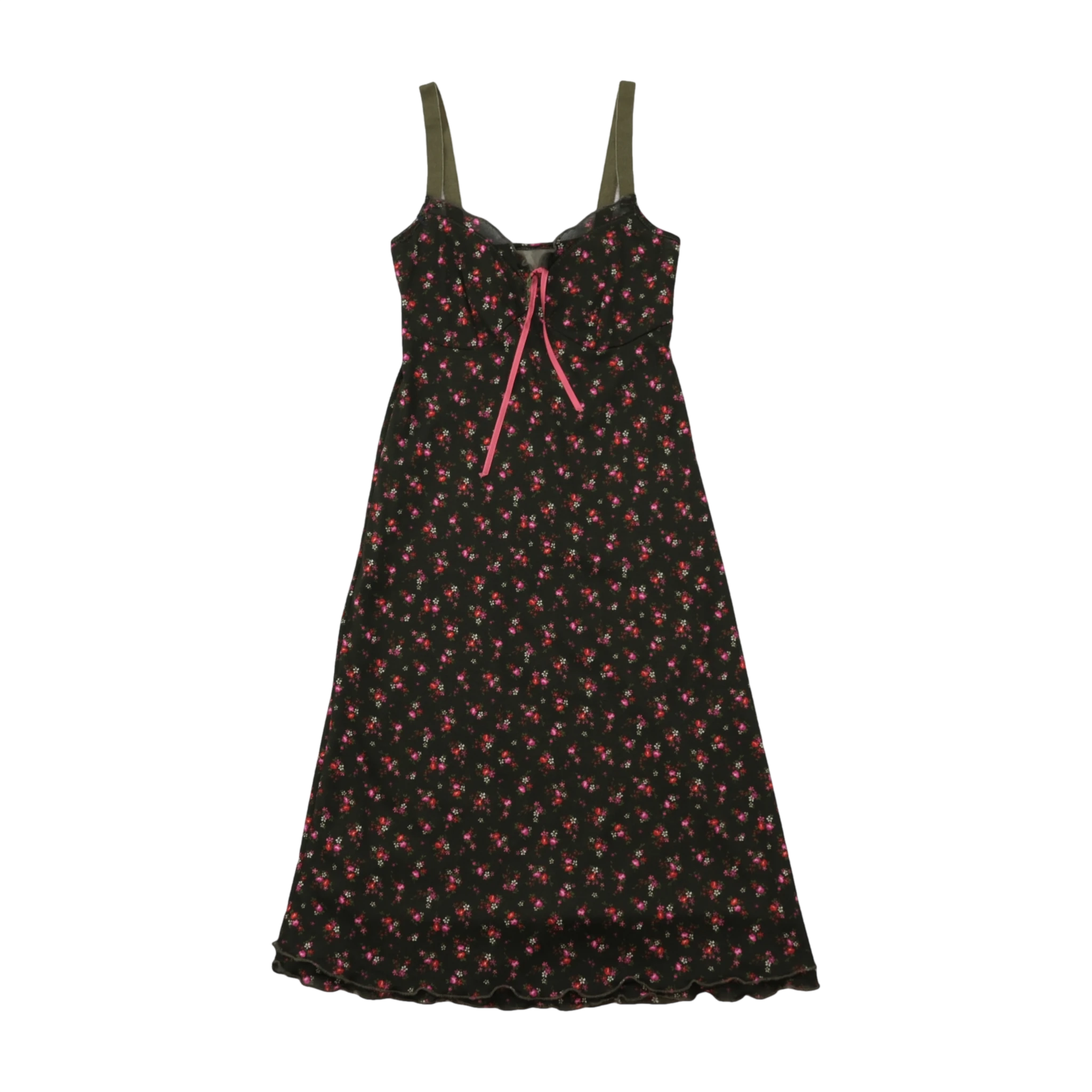 Floral Print Mesh-Trim Slip Dress