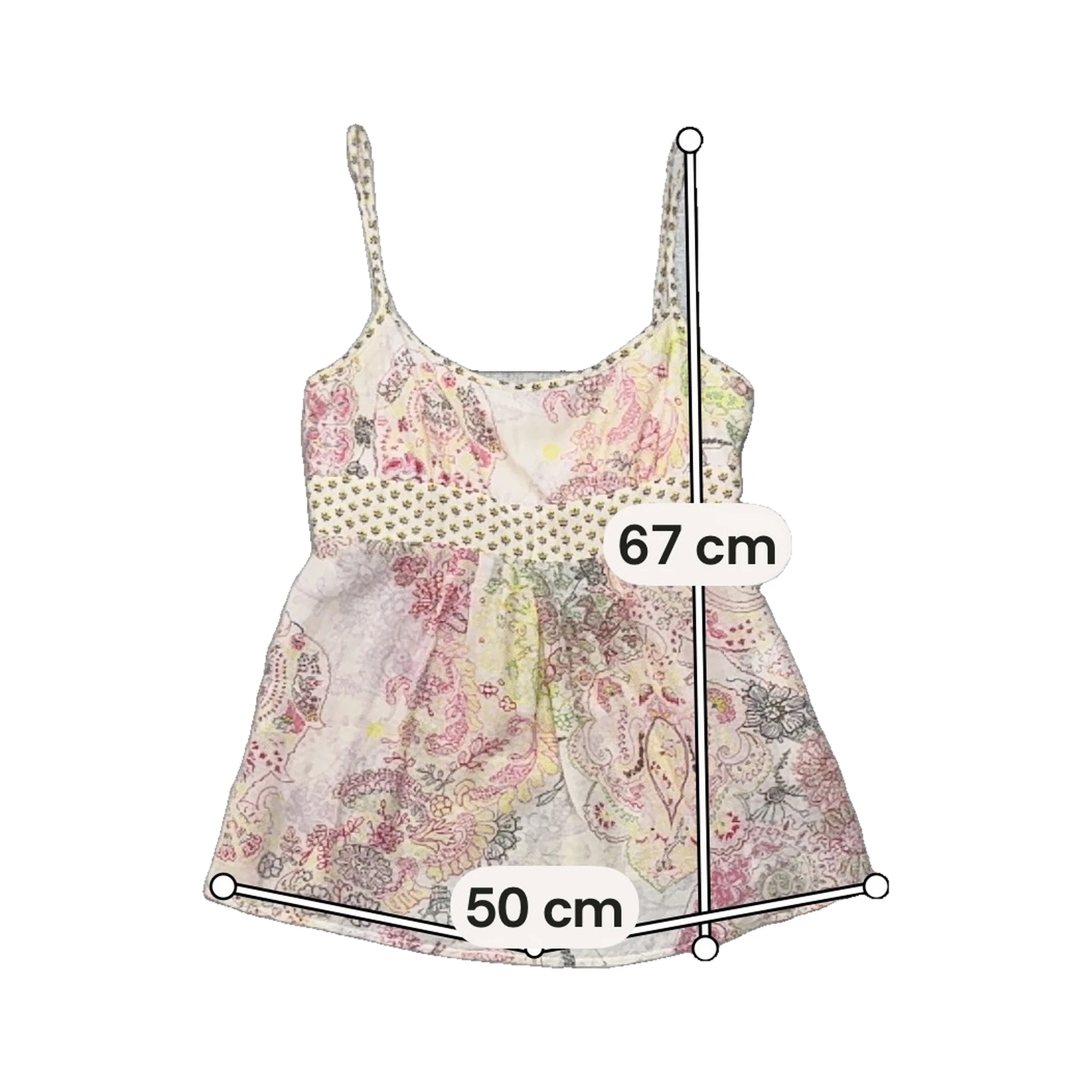 Blusa de alças Babydoll Y2K em Seda e algodão com estampado Paisley Pastel