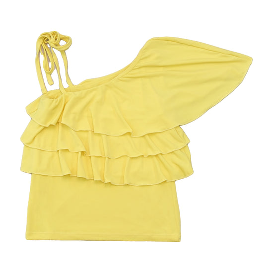 Byblos Yellow One Shoulder Ruffle Tank Top
