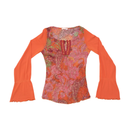 Blusa Y2K em Rede de Manga de Sino com estampado Paisley