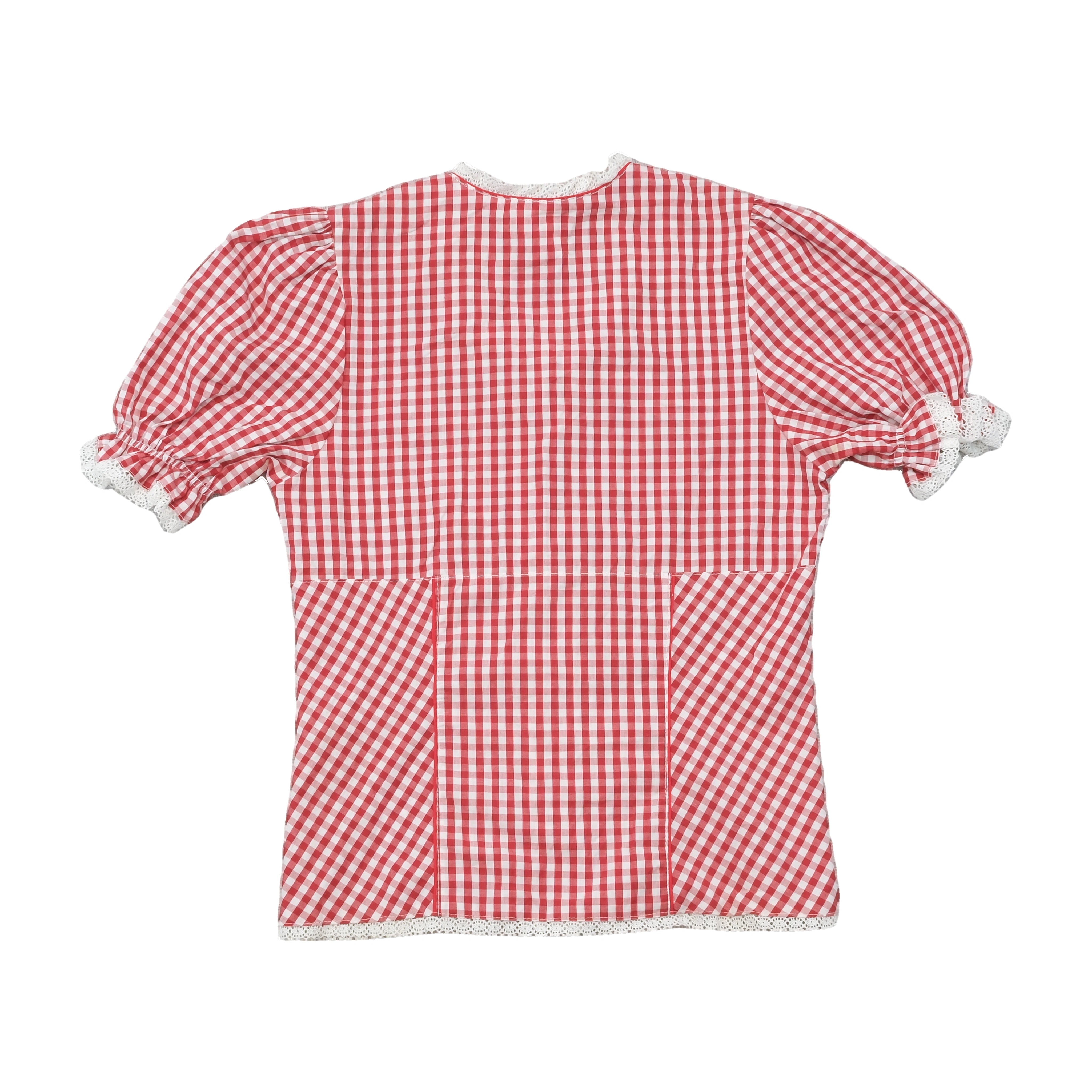 Vintage Red Gingham Puff Sleeve Cotton Blouse