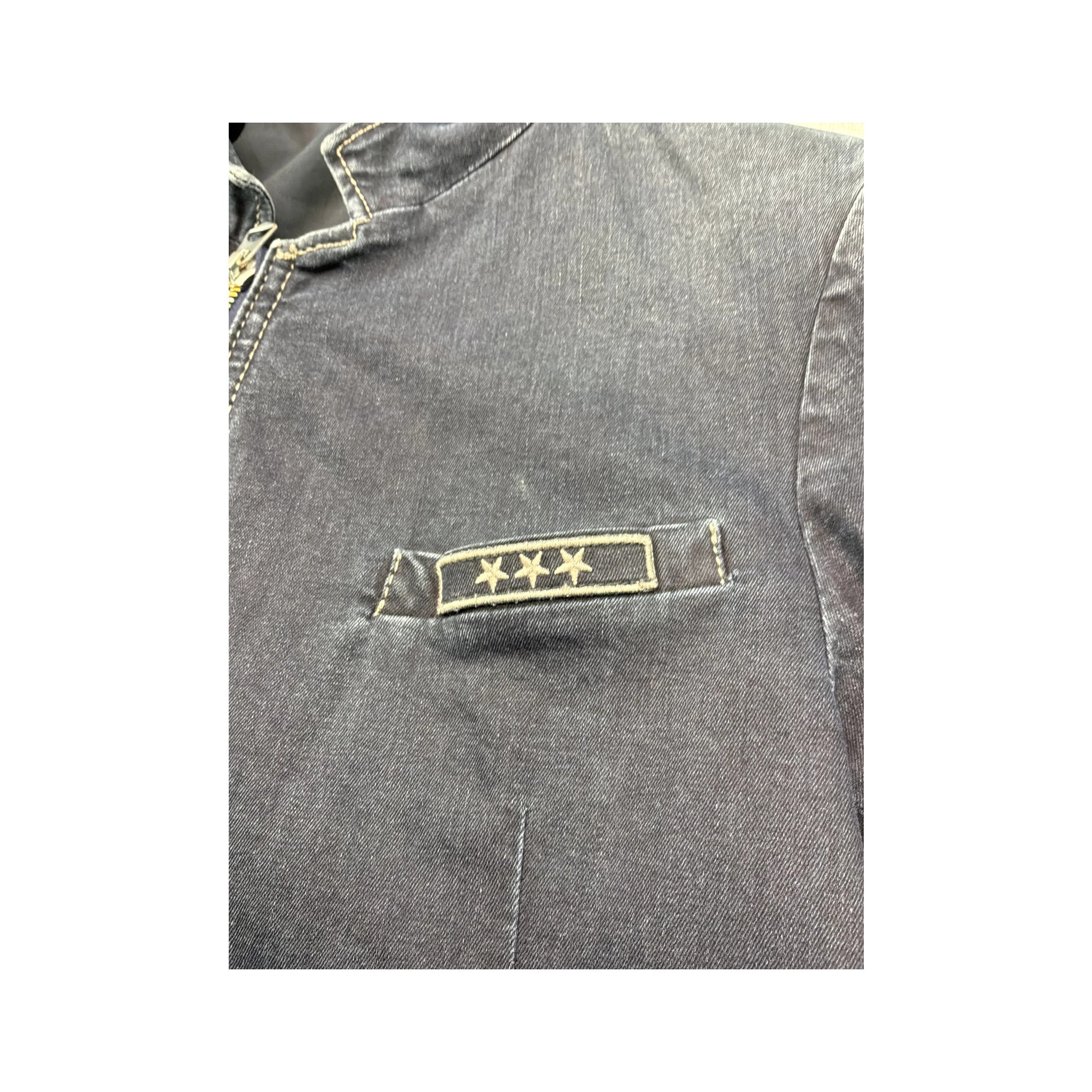 Armani Jeans Dark Wash Denim Zip Jacket with Logo Patches