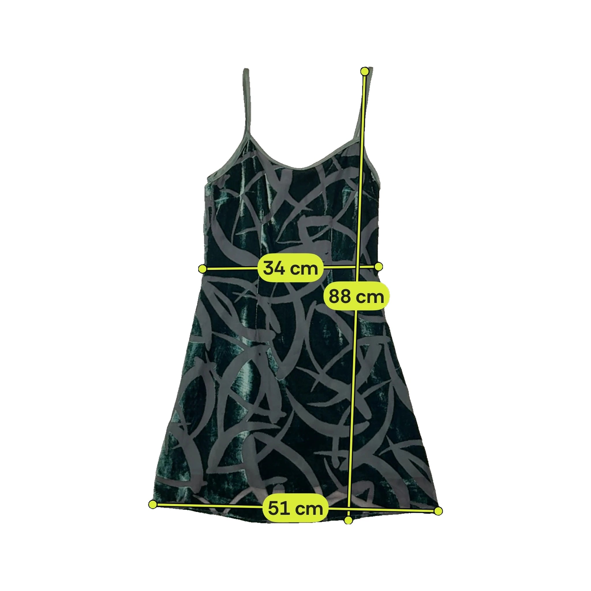 Abstract Burnout Green Velvet Slip Dress