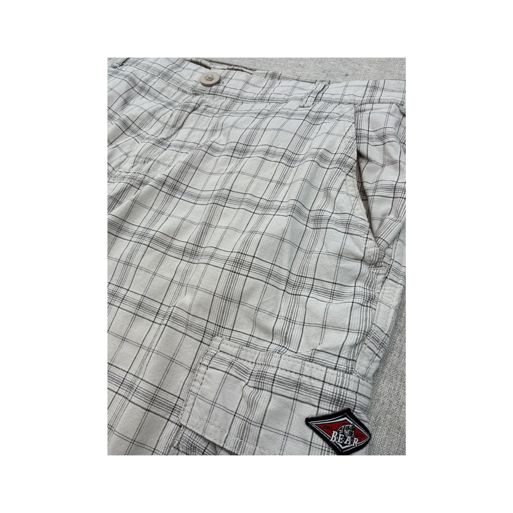 Bear Surfboards Plaid Cotton Cargo Shorts