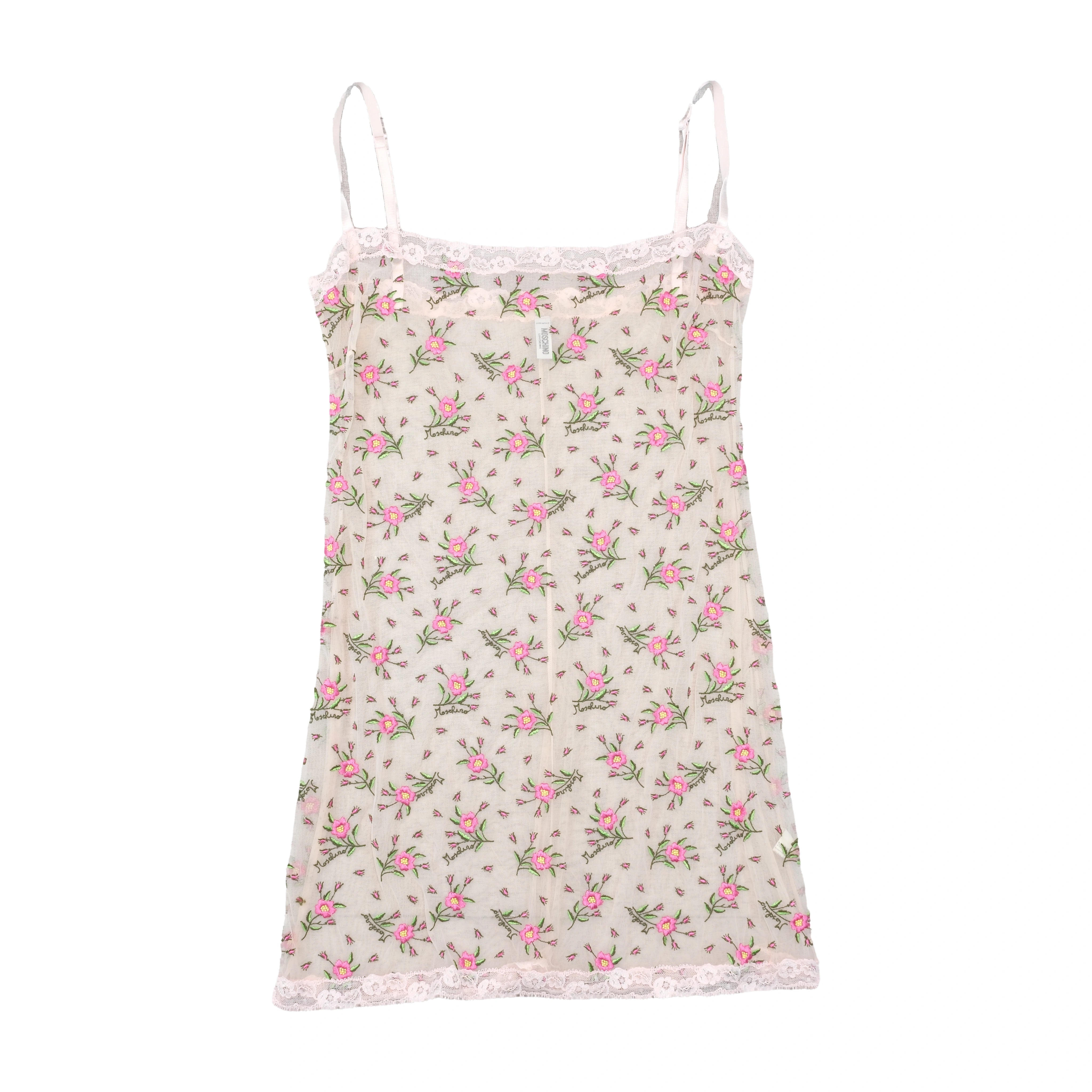 Moschino Lingerie Floral Embroidered Mesh Lace Trim Tank Top