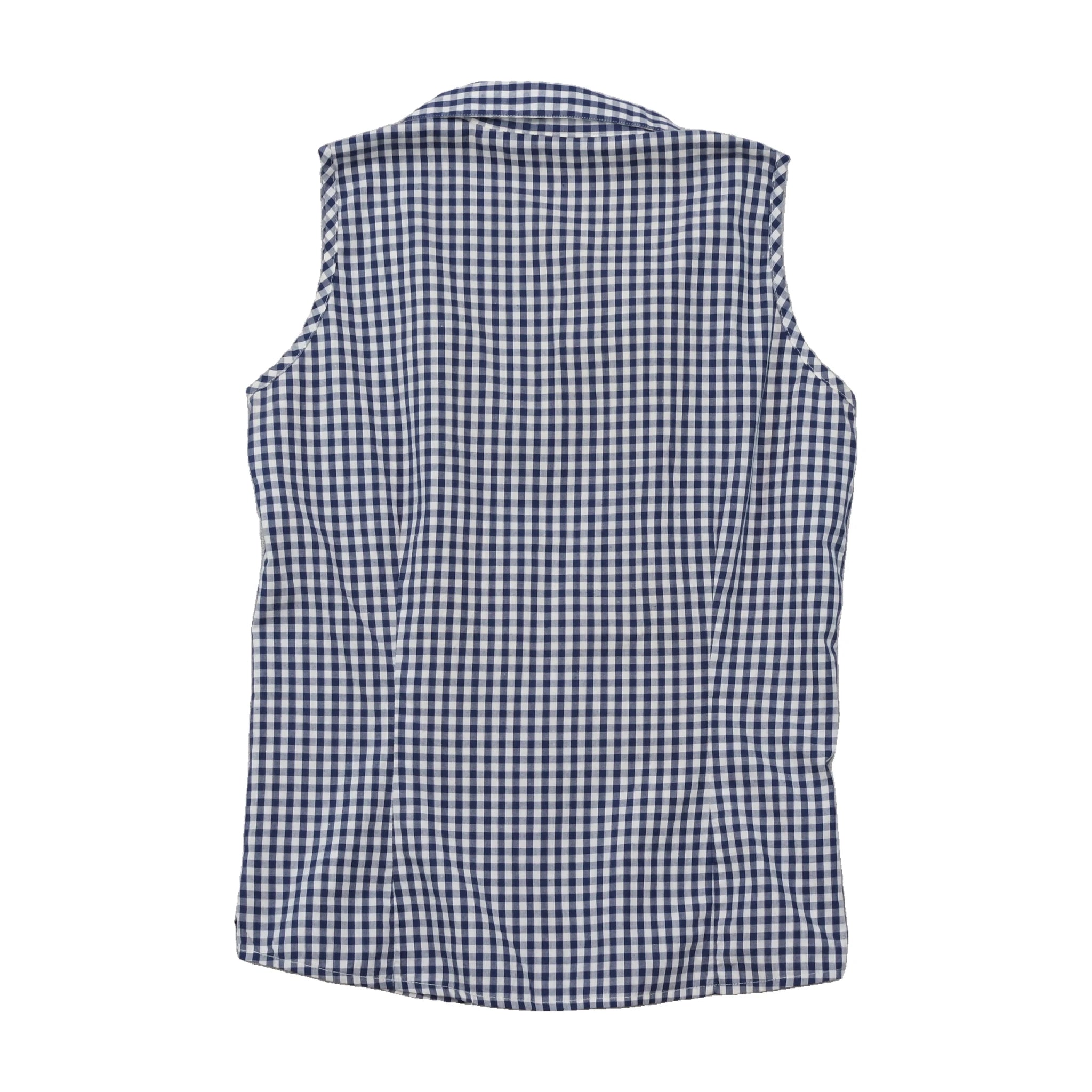 Blue e gcs Vintage Navy White Gingham Cotton Sleeveless Blouse