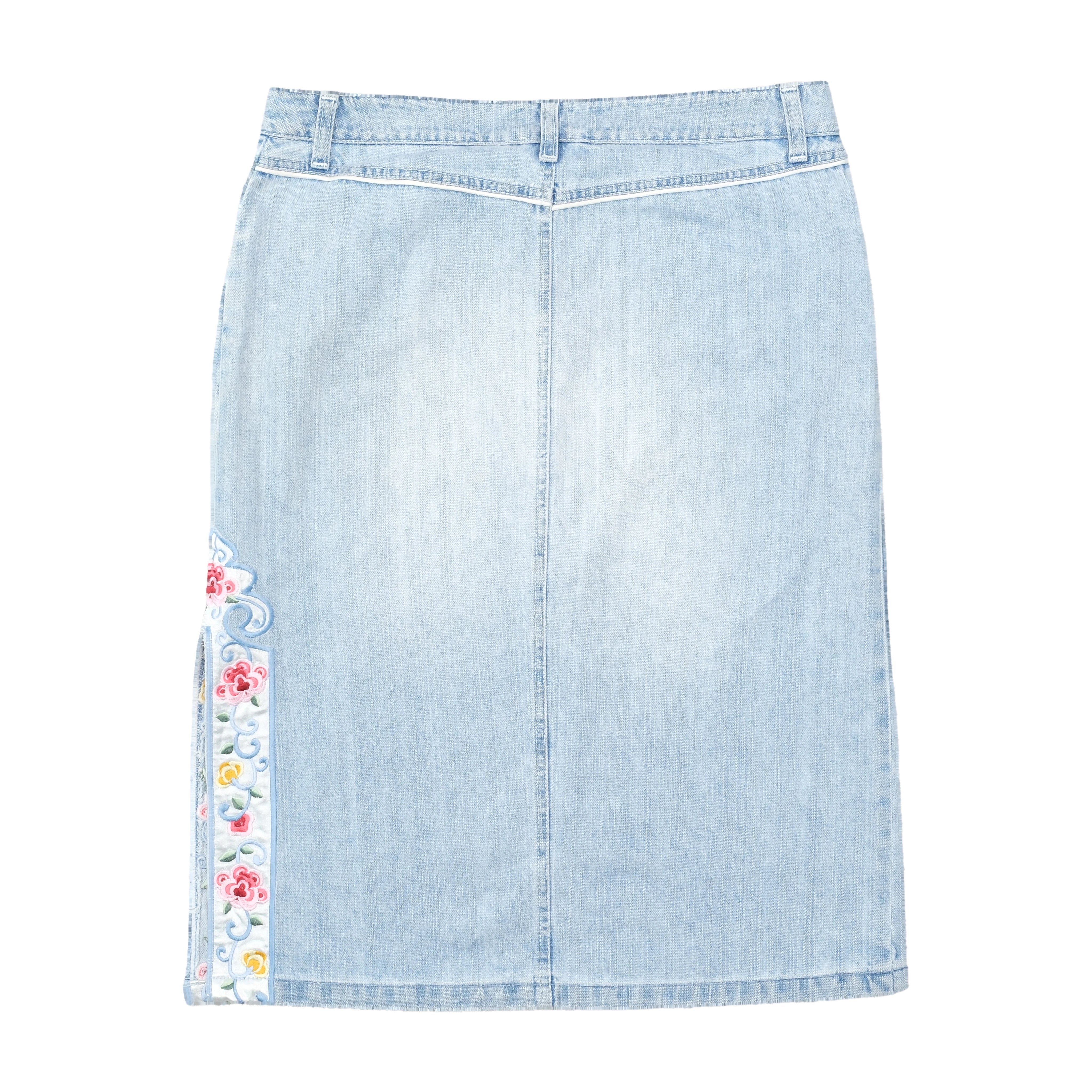 Emmanuel Schvili Embroidered Side Panel Light Wash Denim Skirt